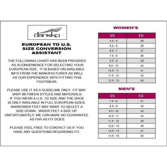 dansko shoe chart